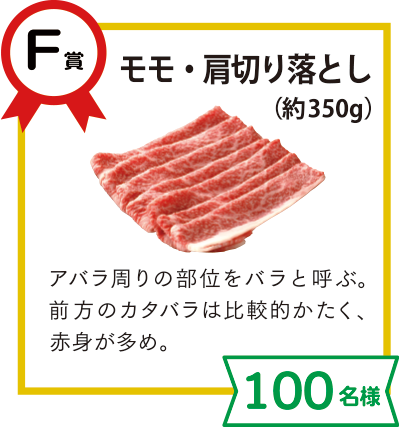 F賞：モモ・肩切り落とし（約350g）【100名様】